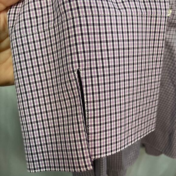 Lands End Womens 18p‎ Pinpoint Oxford 3/4 Sleeve Plaid Purple Classic Preppy - Picture 6 of 13